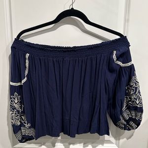 Papaya Blue Off Shoulder Flowy Crop Top Medium